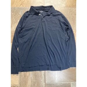 Lands End Mens Long Sleeve Polo‎ Shirt Traditional Fit Navy Blue XL